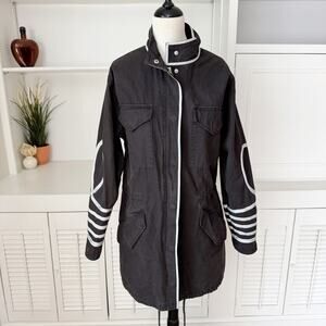 Michael Kors Embellished Washed Canvas Military Parka Black Size XS